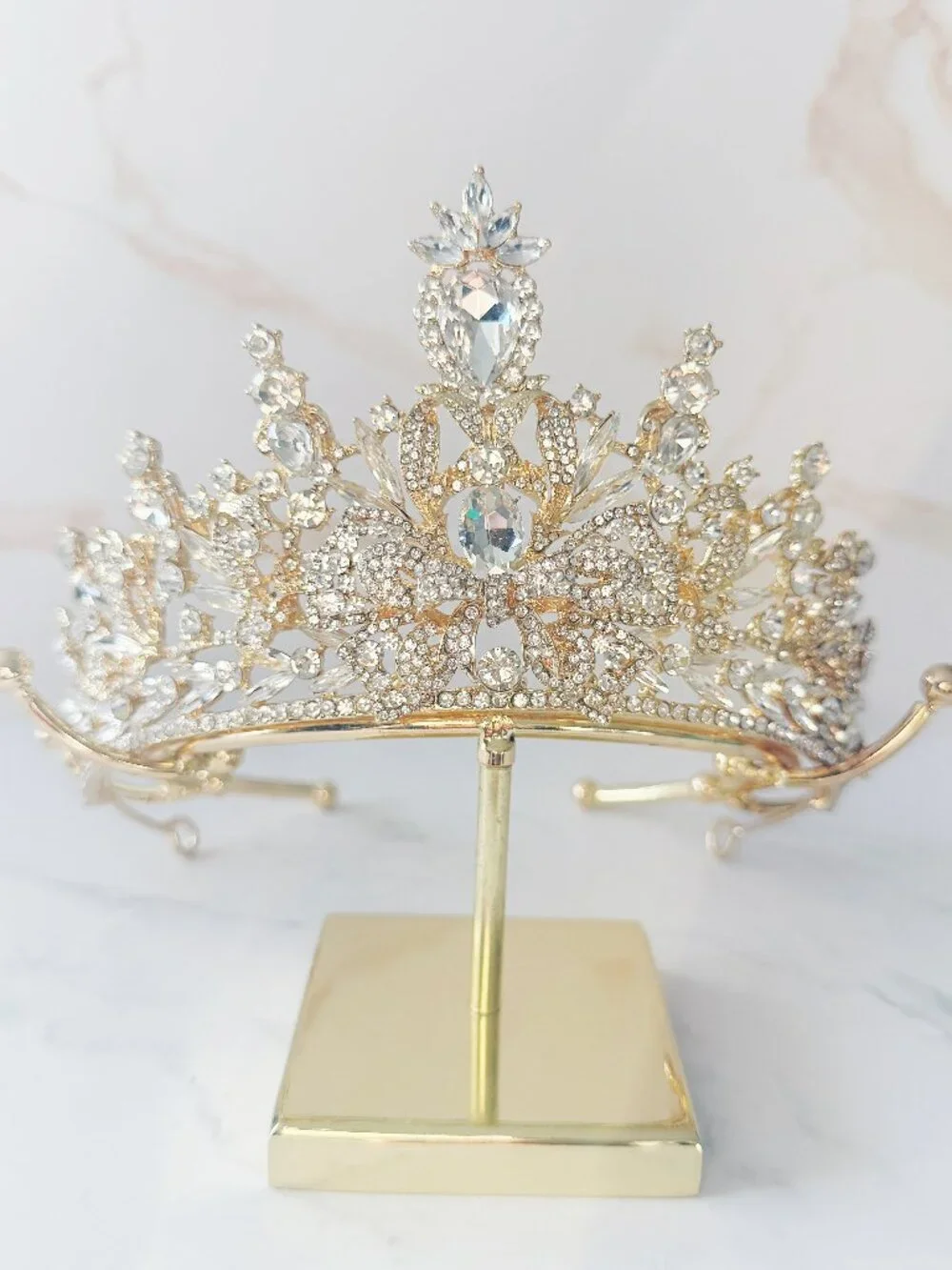 Vintage Gold Crystal Tiara Crown for Bridal Wedding, Pageants and Quinceañeras